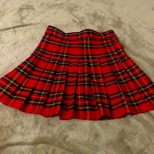 red plaid skirt